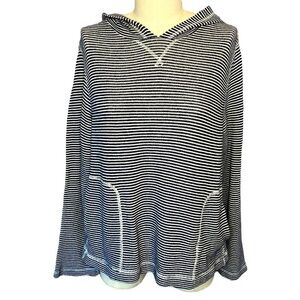 J Crew Navy Blue White Striped Hoodie Terry Long sleeve Hooded Shirt Med Large